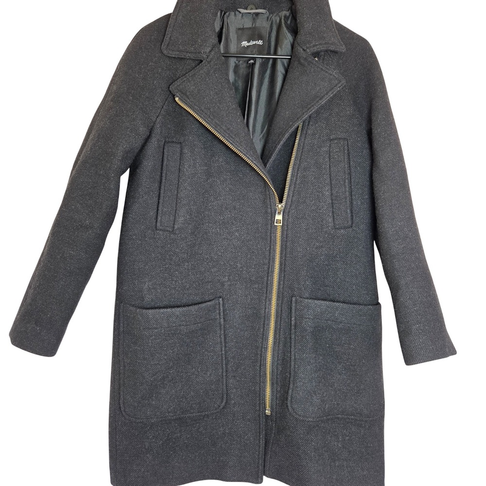 Madewell Wool Cashmere Coat XS Gray Asymmetrical Moto Zip Long Jacket Women's